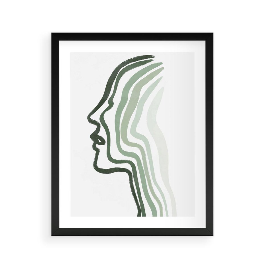 Plakat w ramie 40x50 - Zielony Profil - abstrakcja, zielony portret z profilu - rama czarna