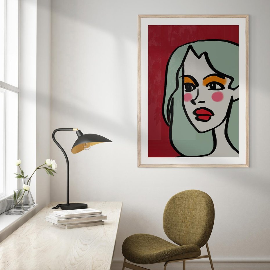 Plakat w ramie 30x40 - Ekspresja Linii - nowoczesny plakat, mocna linie - rama drewno