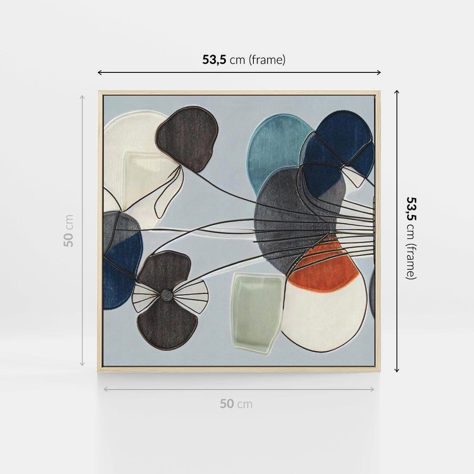 Obraz w ramie 50x50 - Plamy w Niebieskim - sztuka abstrakcyjna, linie - rama drewno