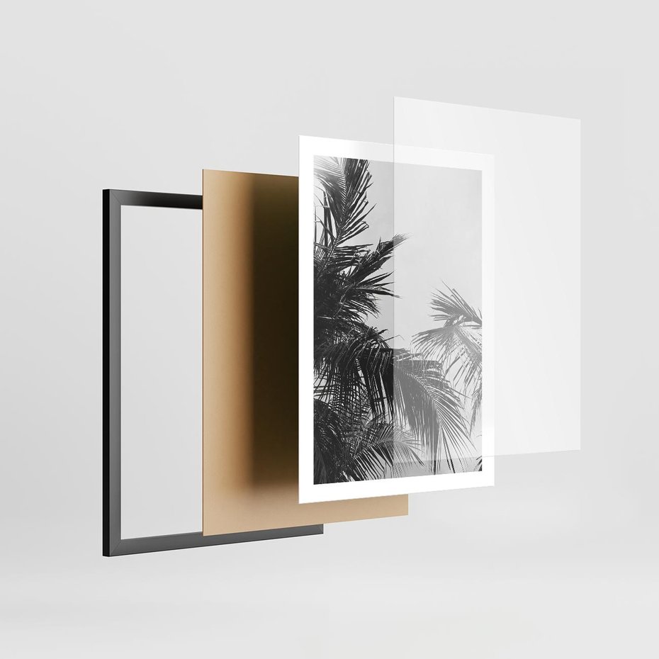Plakat w ramie 50x70 - Palmy w Monochromii - palmy, tropikalne palmy - rama czarna