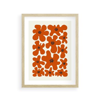 Plakat w ramie 50x70 - Wibracje Przestrzeni - abstrakcyjne czerwone kwiaty, kompozycja - rama drewno