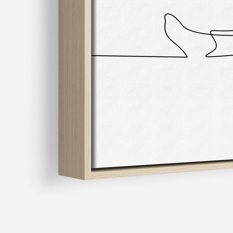 Obraz w ramie 70x50 - Postać na Łóżku - one line art, szkic - rama drewno