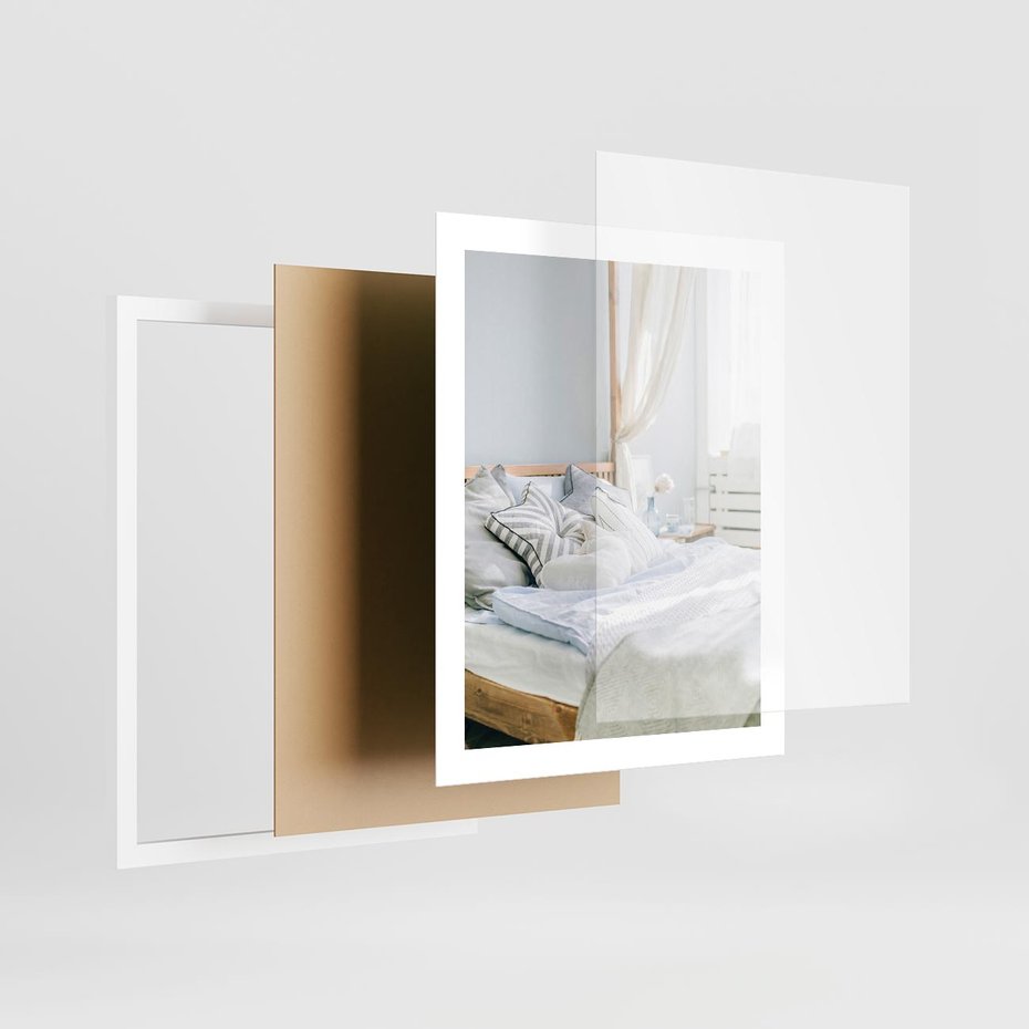 Plakat w ramie 40x50 - Relaks w Sypialni: Jasne Kolory - zdjęcie sypialni, łóżko - rama biała