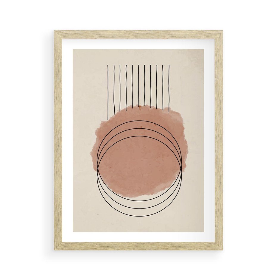 Plakat w ramie 50x70 - Migotliwe Kontury - akwarelowa plama, geometryczne szkicowane kształty - rama drewno