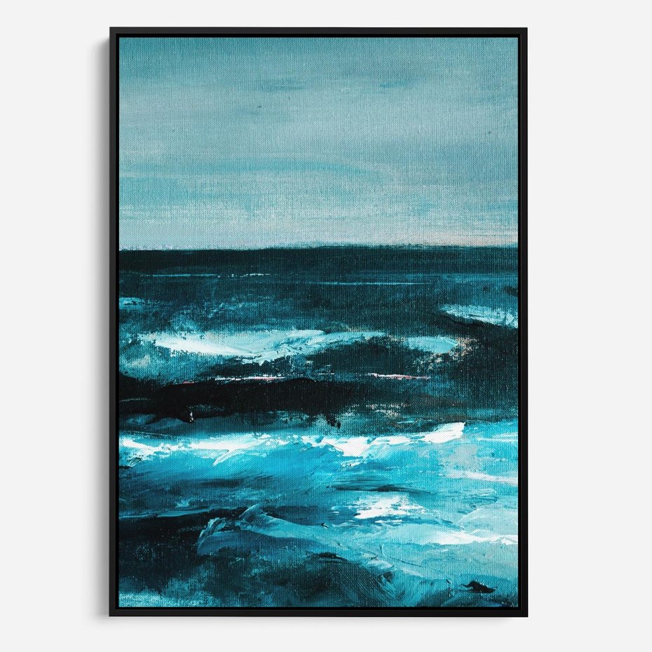 Obraz w ramie 50x70 - Burza Nad Granatowym Oceanem - piękny marynistyczny obraz olejny, wzburzone ciemne morze - rama czarna