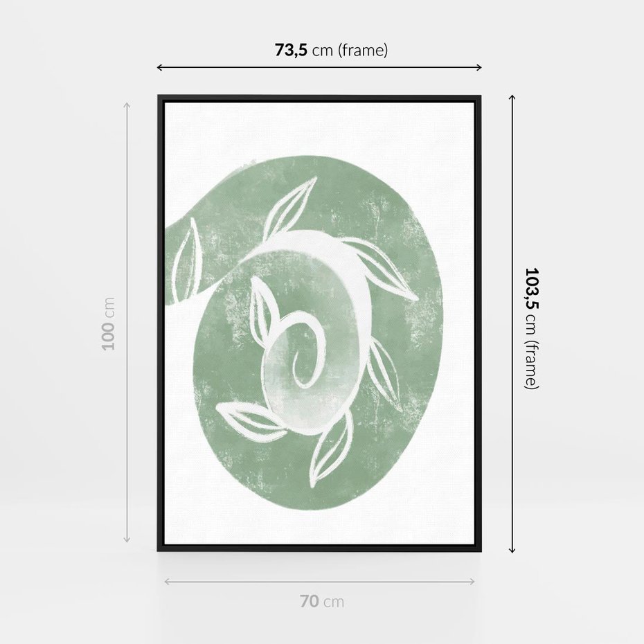 Obraz w ramie 70x100 - Zielony Świat Odpoczynku - abstrakcyjny zielony motyw, skandynawski design - rama czarna