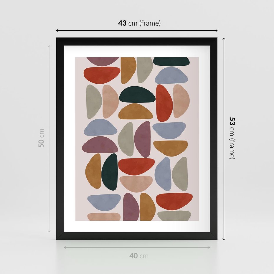 Plakat w ramie 40x50 - Kolorowe Echo Boho - abstrakcyjny obraz, geometryczna kompozycja - rama czarna
