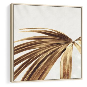 Obraz w ramie 50x50 - Egzotyczny Blask - złote, liście - rama drewno