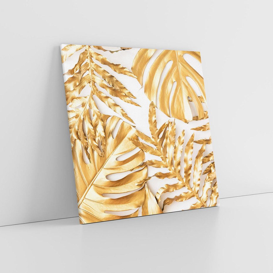Obraz na płótnie 80x80 - Monstera Złote Liście - monstera, złote