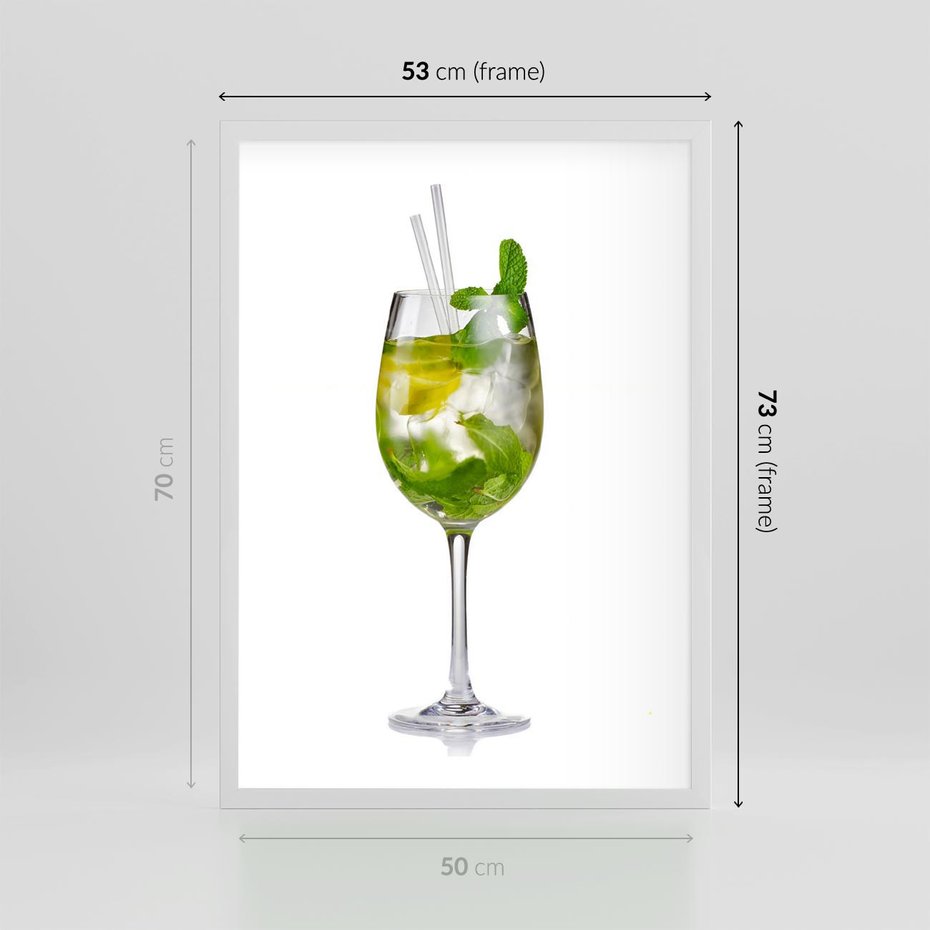 Plakat w ramie 50x70 - Limonkowy drink w letnim stylu - drink, limonka - rama biała