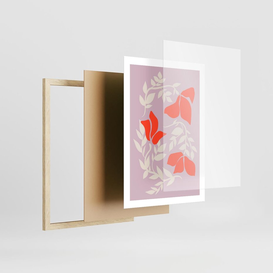 Plakat w ramie 50x70 - Kwiatowa Kreatywność - nowoczesny plakat, roślinne motywy - rama drewno