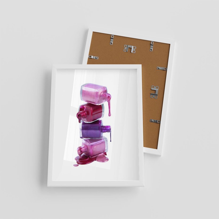 Plakat w ramie 30x40 - Kolorowe Paznokcie - lakiery, do paznokci - rama biała