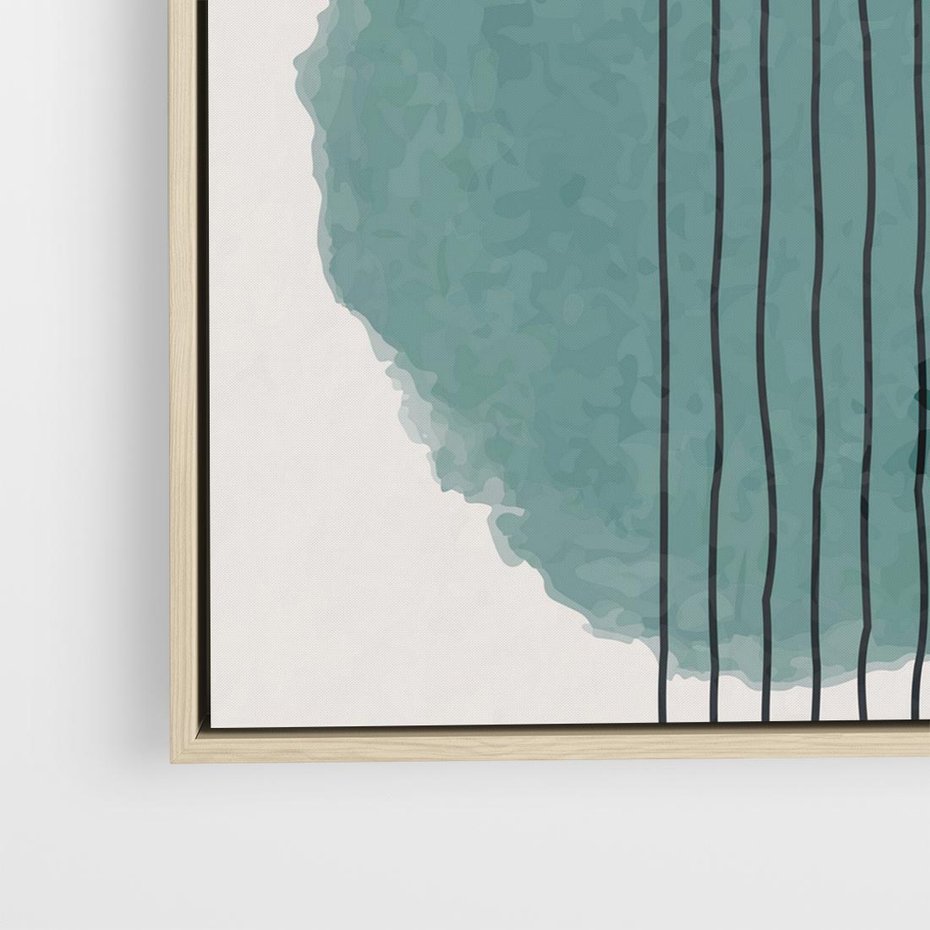 Obraz w ramie 80x80 - Podróżne Inspiracje - abstrakcyjna akwarelowa plama, nieregularne kreski - rama drewno