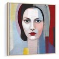 Obraz w ramie 50x50 - Kolorowe Granice Form - abstrakcyjny obraz olejny, portret twarzy kobiety - rama drewno