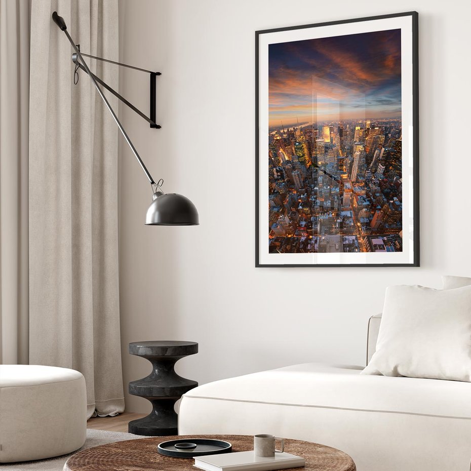 Plakat w ramie 50x70 - Miasto wieżowców w perspektywie - miasto, wieżowce - rama czarna