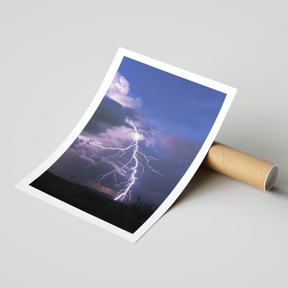 Plakat bez ramy 50x70 - Burza z błyskawicami nad horyzontem - burza, błyskawica