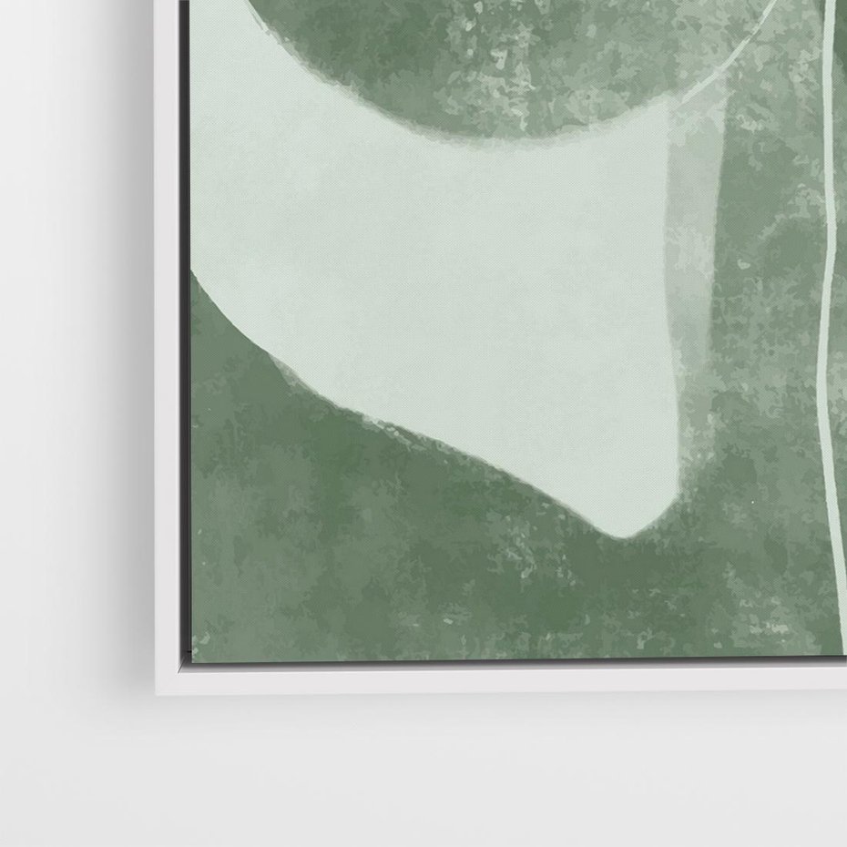 Obraz w ramie 80x80 - Nurtująca Kompozycja Zieleni - abstrakcyjne delikatne zielone linie, podobne do gałęzi kwiatów - rama biała