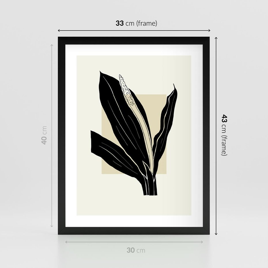 Plakat w ramie 30x40 - Harmonia liści - minimalistyczny obraz, szkic - rama czarna