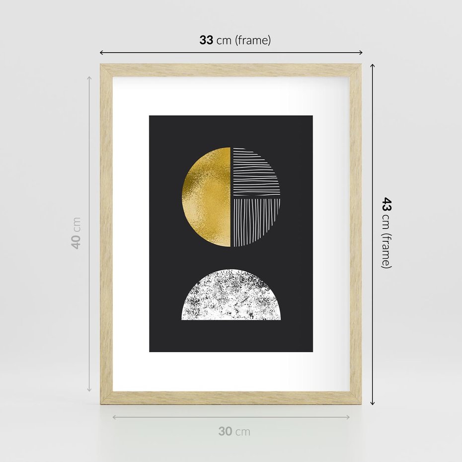 Plakat w ramie 30x40 - Złote Koła i Geometryczne Formy - grafika, modern - rama drewno