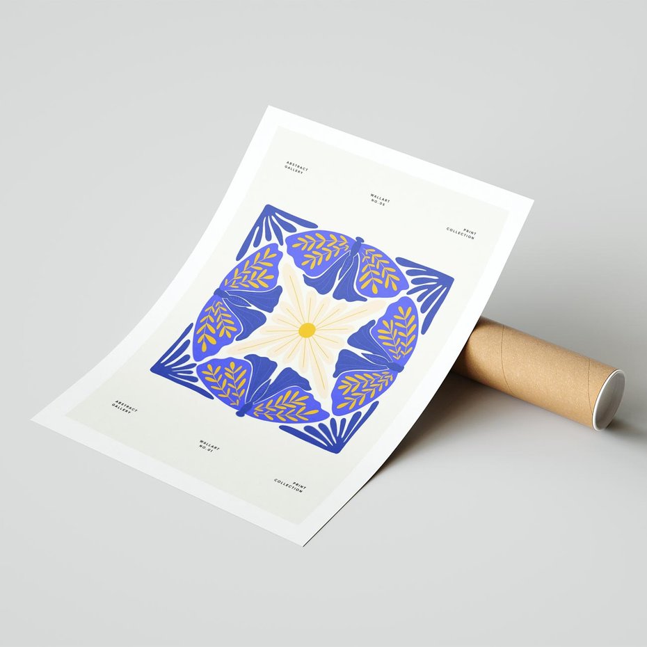 Plakat bez ramy 21x30 - Księga Abstrakcji - abstrakcyjna boho kompozycja, granatowe ćmy