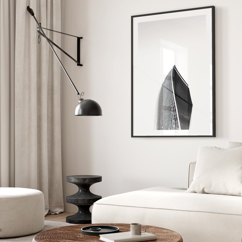 Plakat w ramie 50x70 - Czarno-Biały Wieżowiec - architektura, wieżowiec - rama czarna