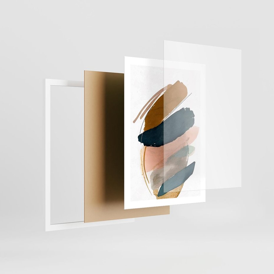 Plakat w ramie 50x70 - Migocące Impresje Przestrzeni - abstrakcyjny obraz, kolory ciepłe - rama biała