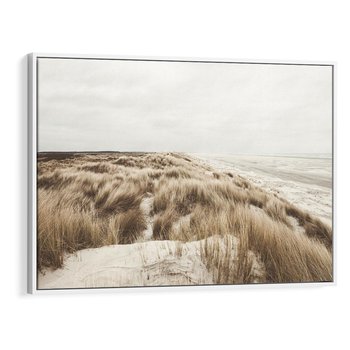 Obraz w ramie 120x80 - Nadmorskie Wydmy - fotografia, kolory sepii - rama biała