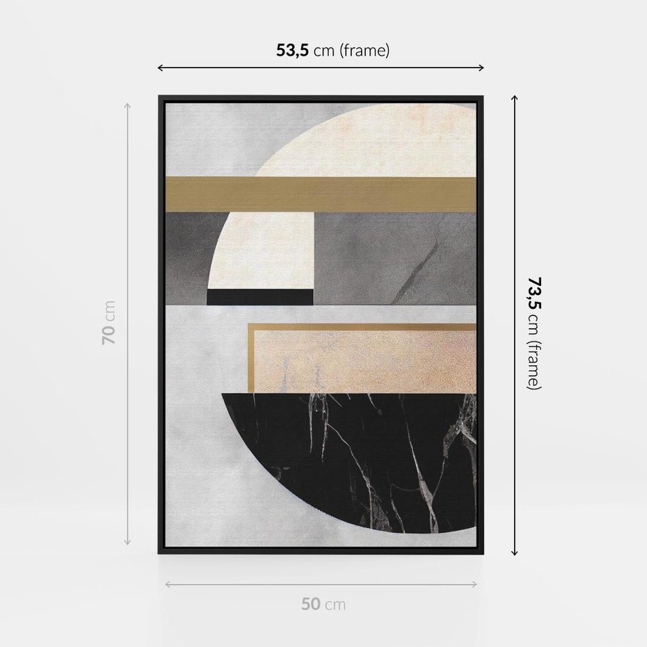 Obraz w ramie 50x70 - Biało-Czarne Formy - nowoczesna geometria, koło - rama czarna