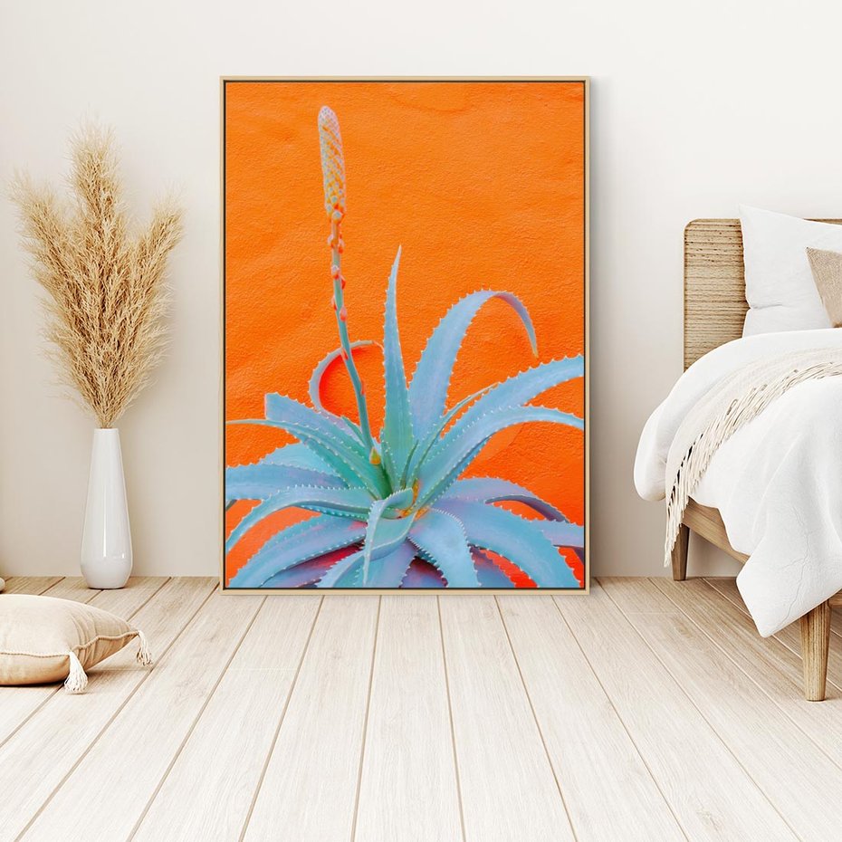 Obraz w ramie 50x70 - Naturalna Harmonia - kaktusy, liście - rama drewno