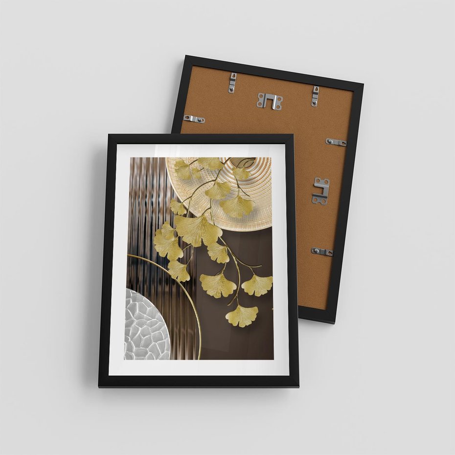 Plakat w ramie 30x40 - Magia Jesieni - złote, liście - rama czarna