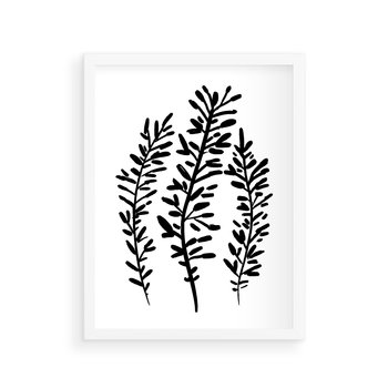 Plakat w ramie 30x40 - Spokojne Wiatrem Uginane - szkic, czarno biały - rama biała