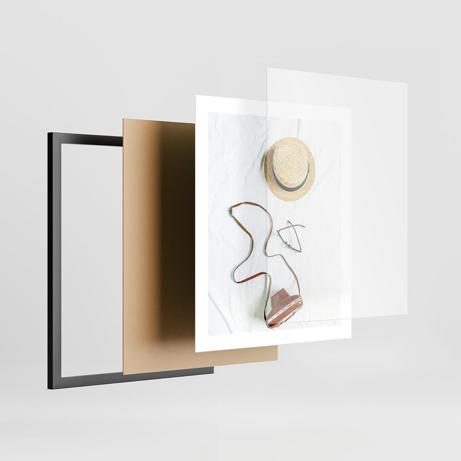 Plakat w ramie 40x50 - Artystyczna Dusza - boho kompozycja, kapelusz słomkowy - rama czarna