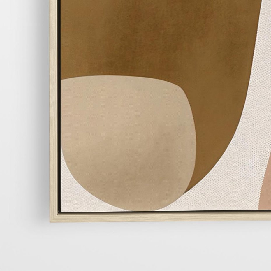 Obraz w ramie 70x50 - Harmonia chaosu i porządku - abstrakcyjne kształty, kolory beżu i brązu - rama drewno
