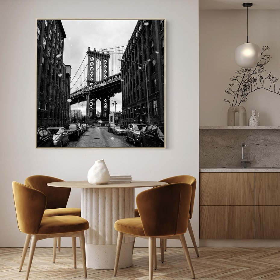 Obraz w ramie 50x50 - Ikona Miasta - Nowy Jork, most - rama drewno