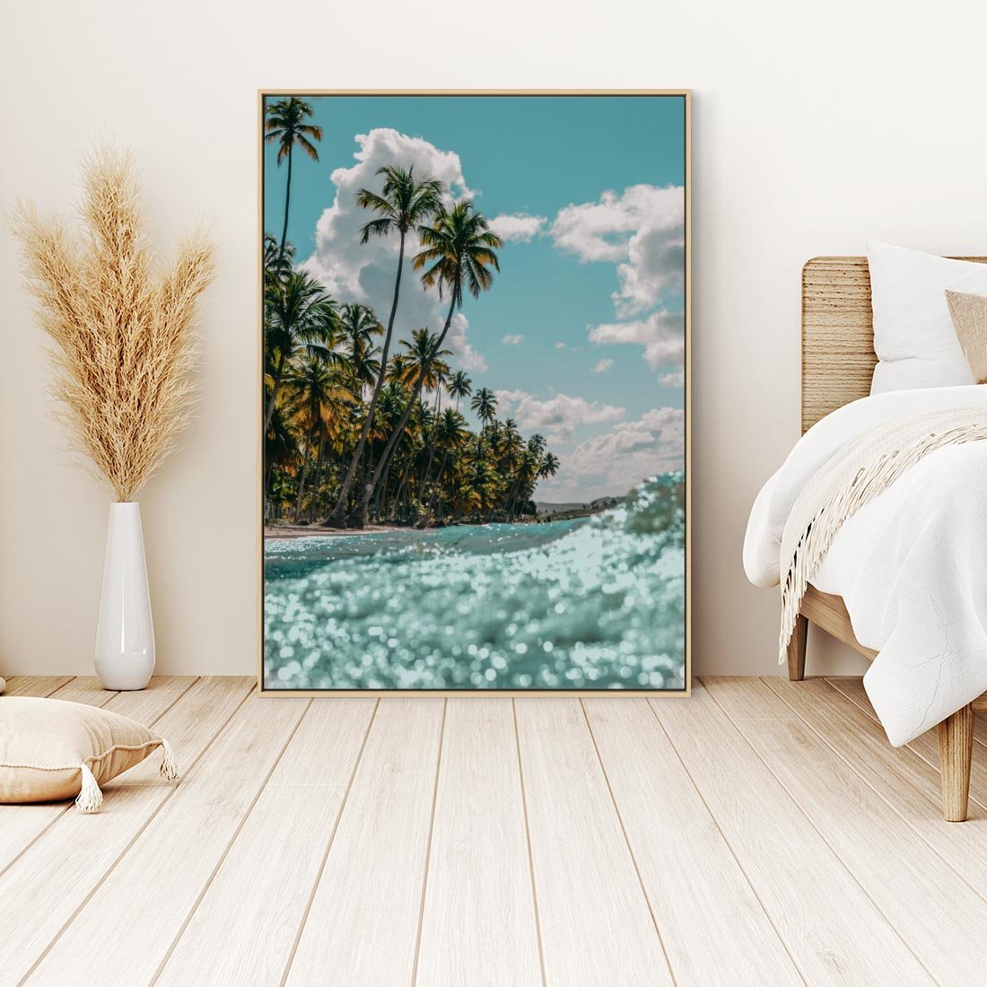 Obraz w ramie 80x120 - Rajskie Wakacje - plaża, palmy - rama drewno