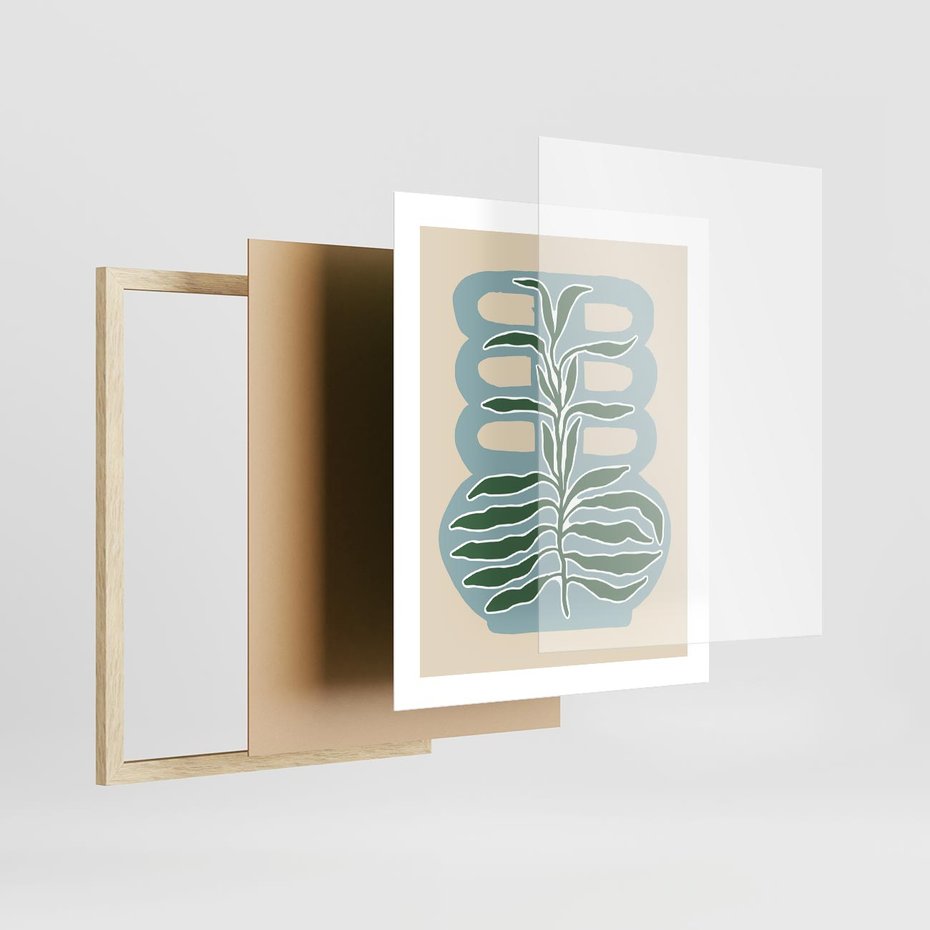 Plakat w ramie 40x50 - Wewnętrzne Spektrum - boho styl, wazon - rama drewno