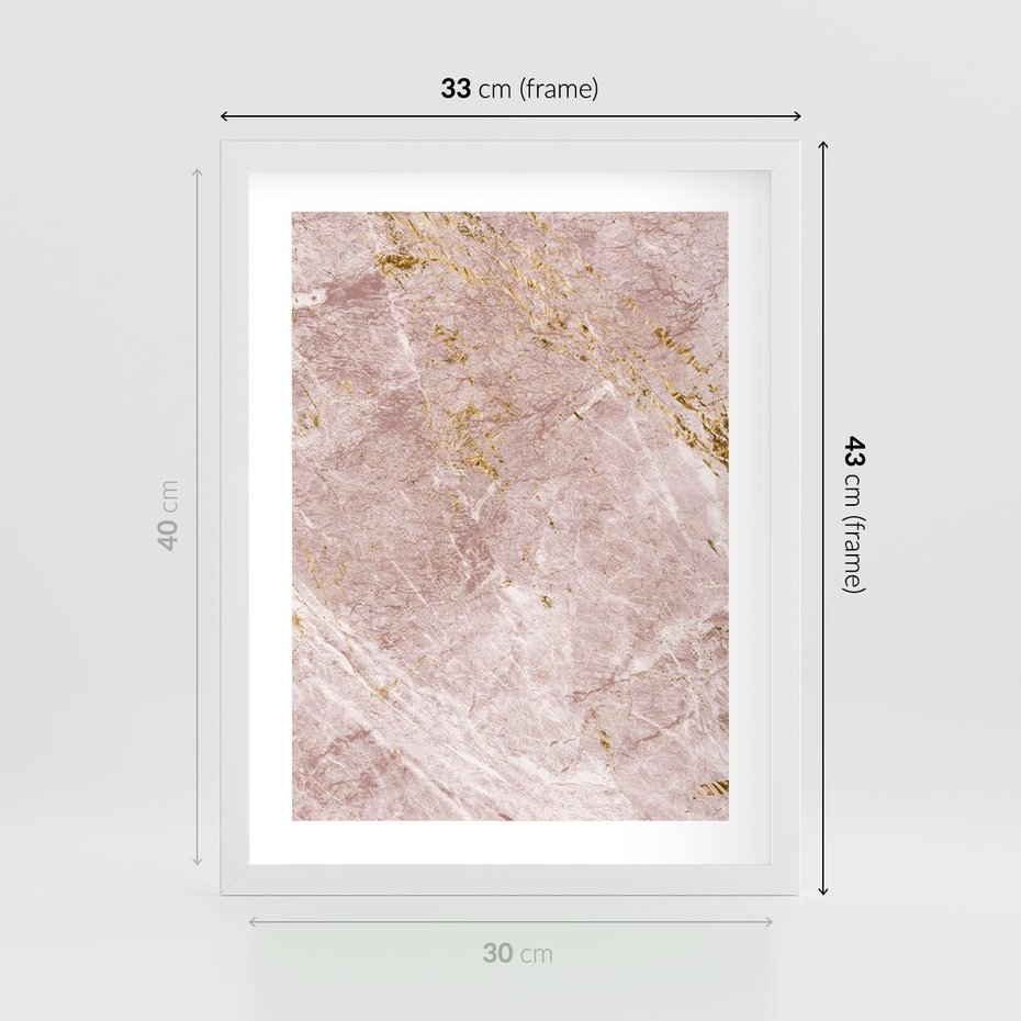 Plakat w ramie 30x40 - Wyjątkowa Stylizacja - marmur, złoto - rama biała