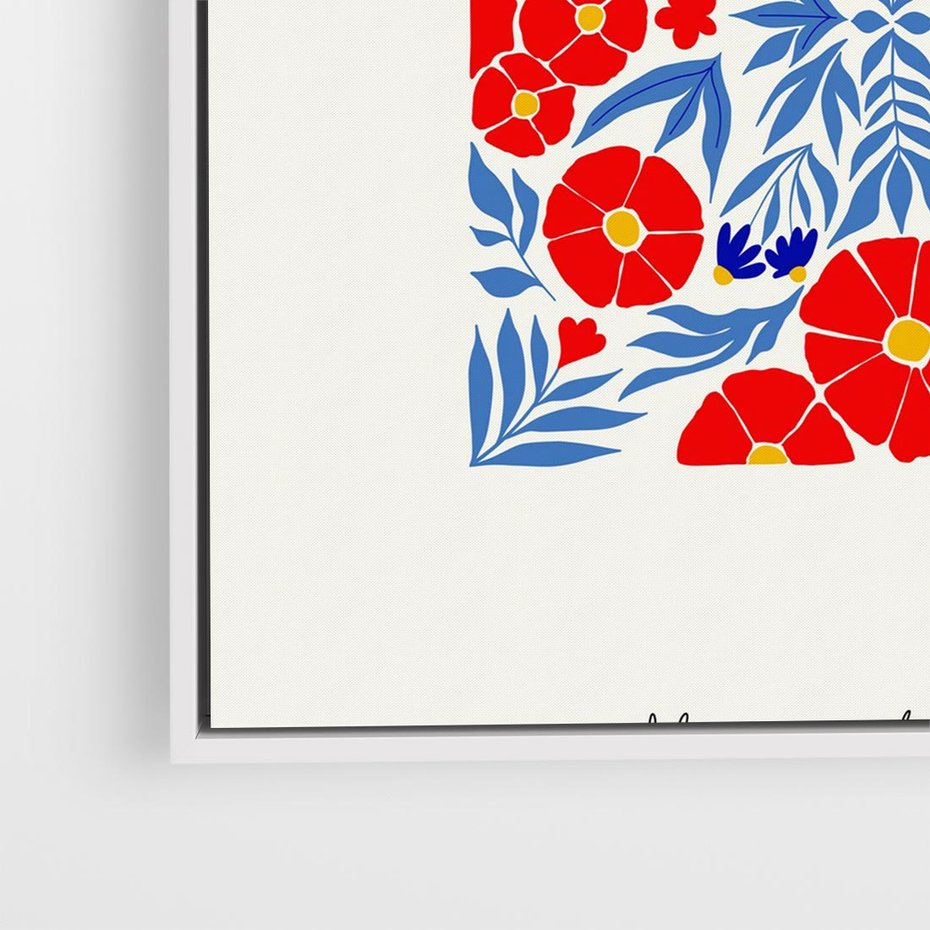 Obraz w ramie 80x80 - Tajemnicza Droga - nowoczesna kwiatowa kompozycja, czerwony i niebieski - rama biała