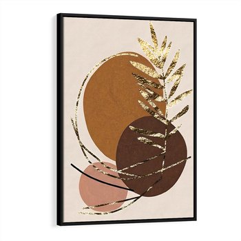 Obraz w ramie 50x70 - Taniec Przenikających Odbić - abstrakcyjny obraz, złote liście palmy - rama czarna