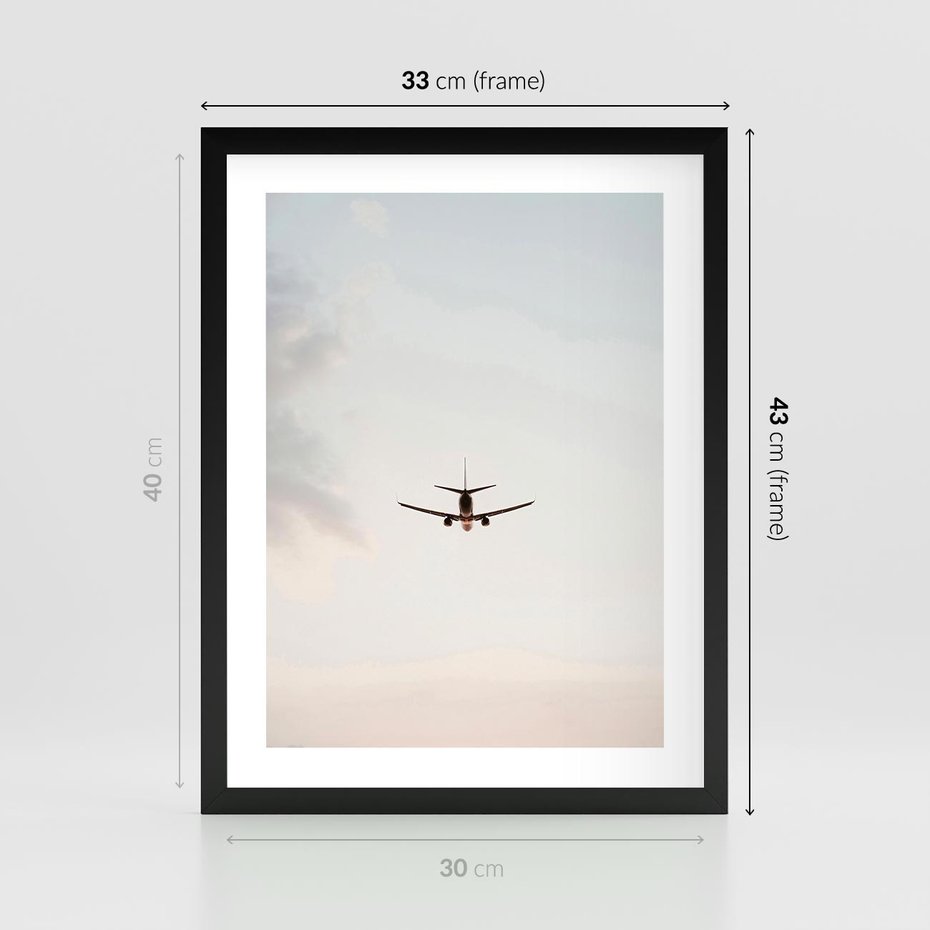 Plakat w ramie 30x40 - W Powietrzu: Samolot na Niebie - samolot w przestworzach, samolot na niebie - rama czarna