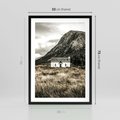Plakat w ramie 50x70 - Biały Domek w Sepii: Wiejski Urok - domek w górach, kolory sepii - rama czarna