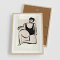 Plakat w ramie 50x70 - Szkic Kobiety w Czerni i Bieli - grafika, modern - rama drewno