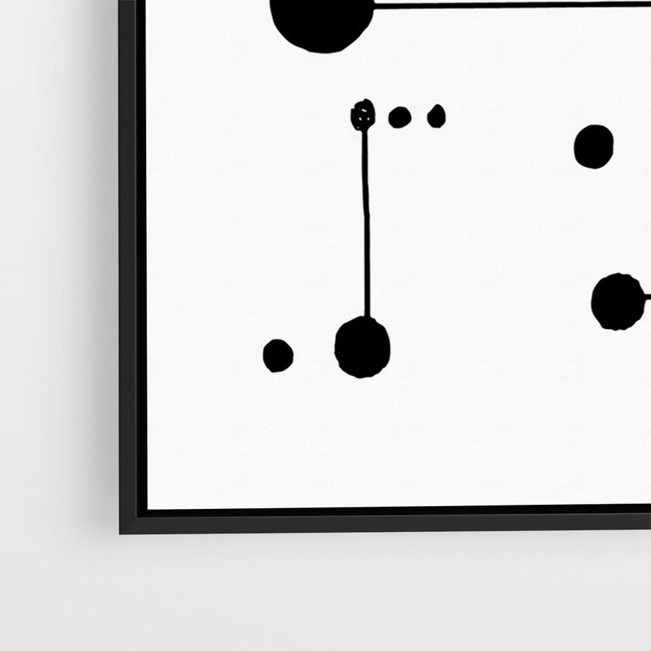 Obraz w ramie 70x100 - Nocne Zawirowania - abstrakcyjny plakat, czarne kropki i kreski - rama czarna