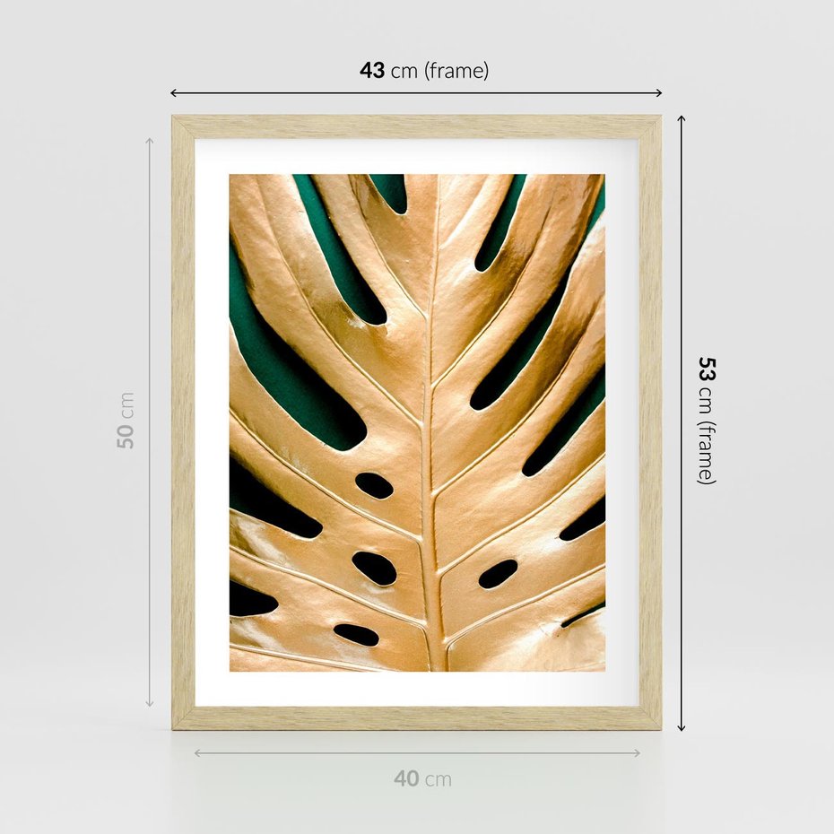 Plakat w ramie 40x50 - Piękno i Styl - złote, liście - rama drewno