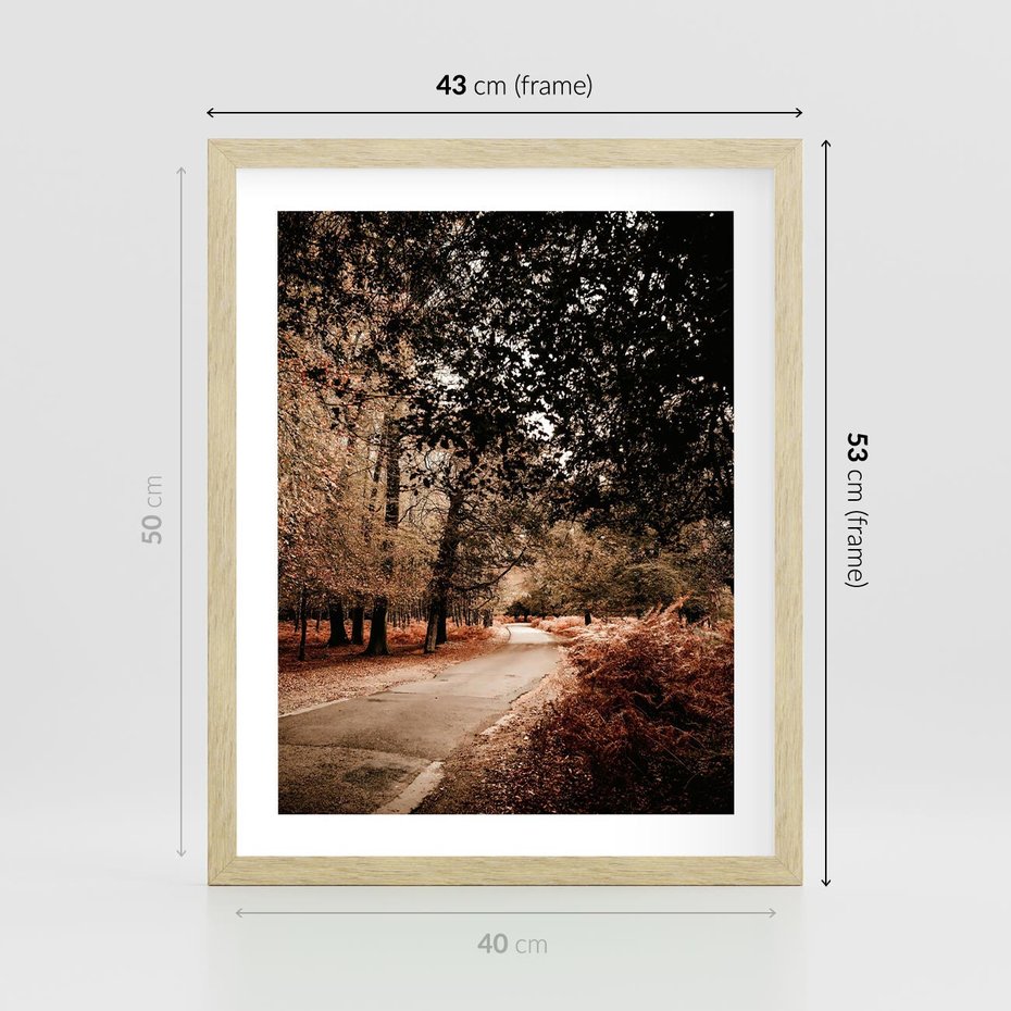 Plakat w ramie 40x50 - Magia Jesieni: Pejzaż Parku w Odcieniach Żółci - jesień, park - rama drewno