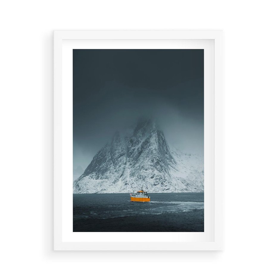Plakat w ramie 50x70 - Skandynawski pejzaż - skadynawski, pejzaż - rama biała