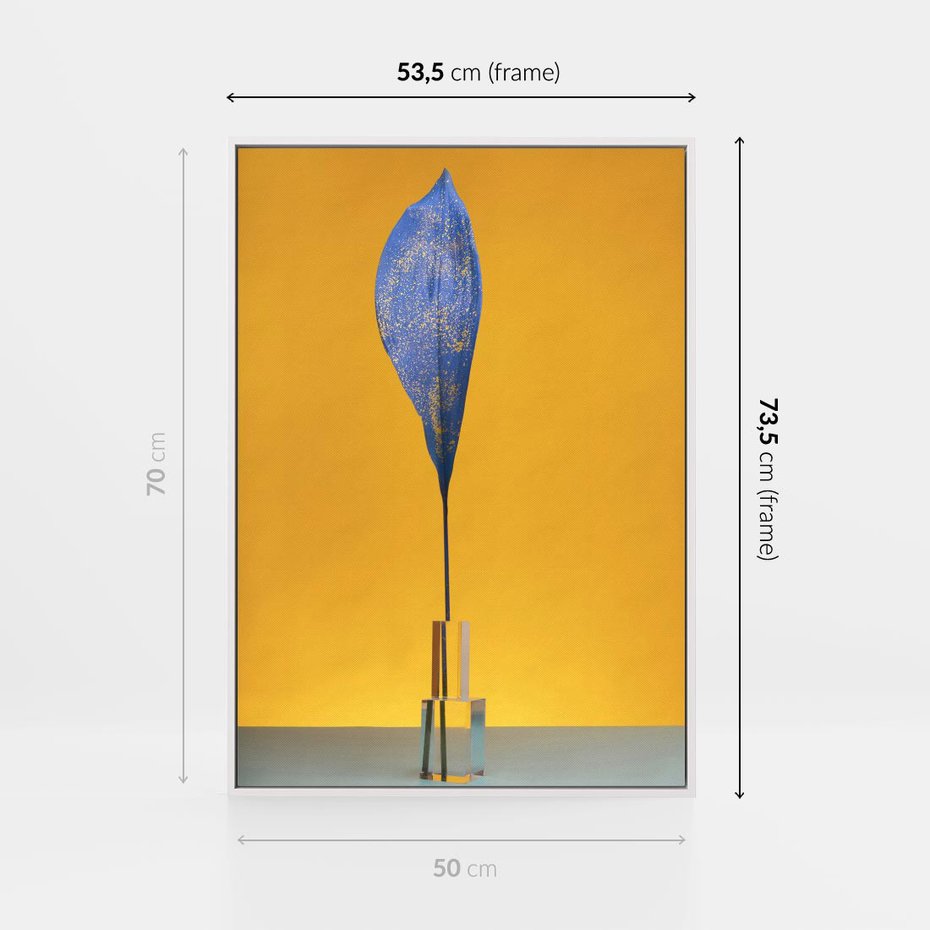 Obraz w ramie 50x70 - Niebiańskie liście - liść, liście - rama biała