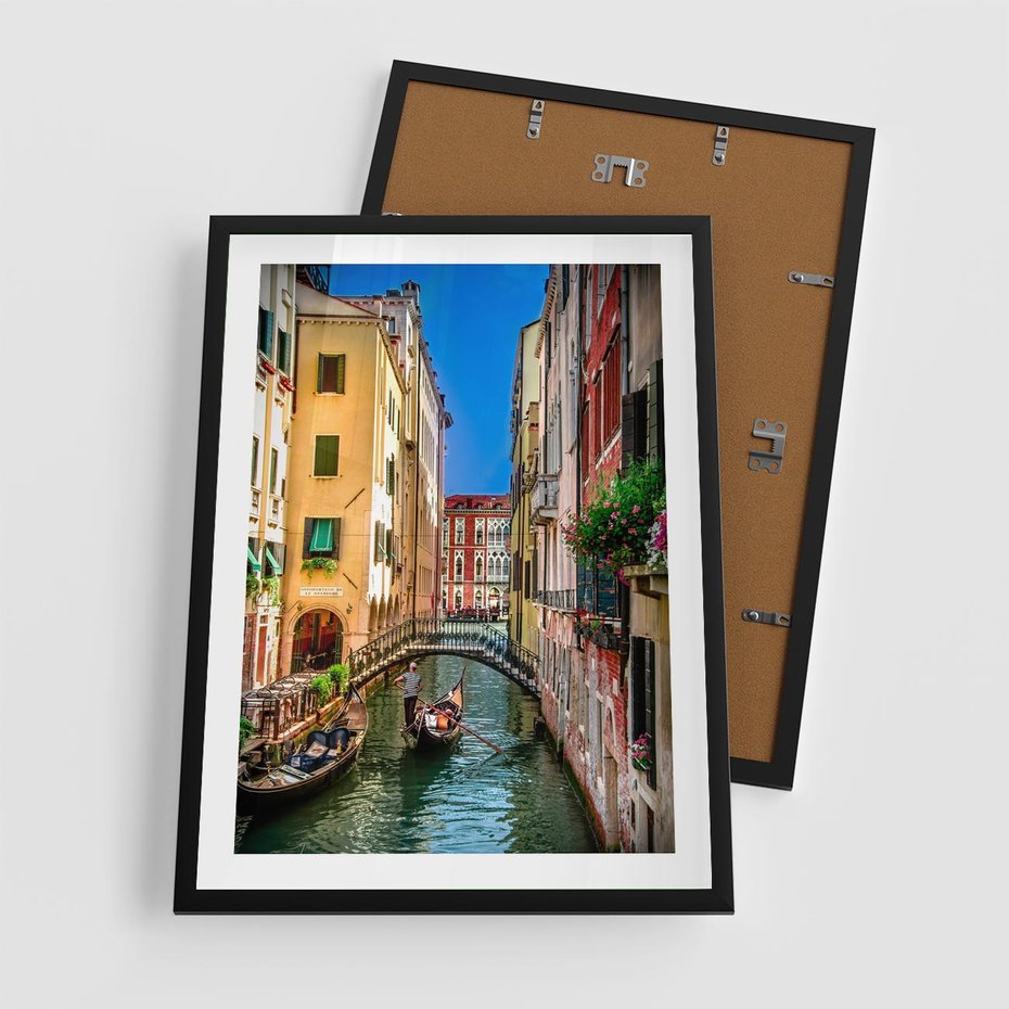 Plakat w ramie 50x70 - Romantyczna Gondola - Wenecja, gondola - rama czarna