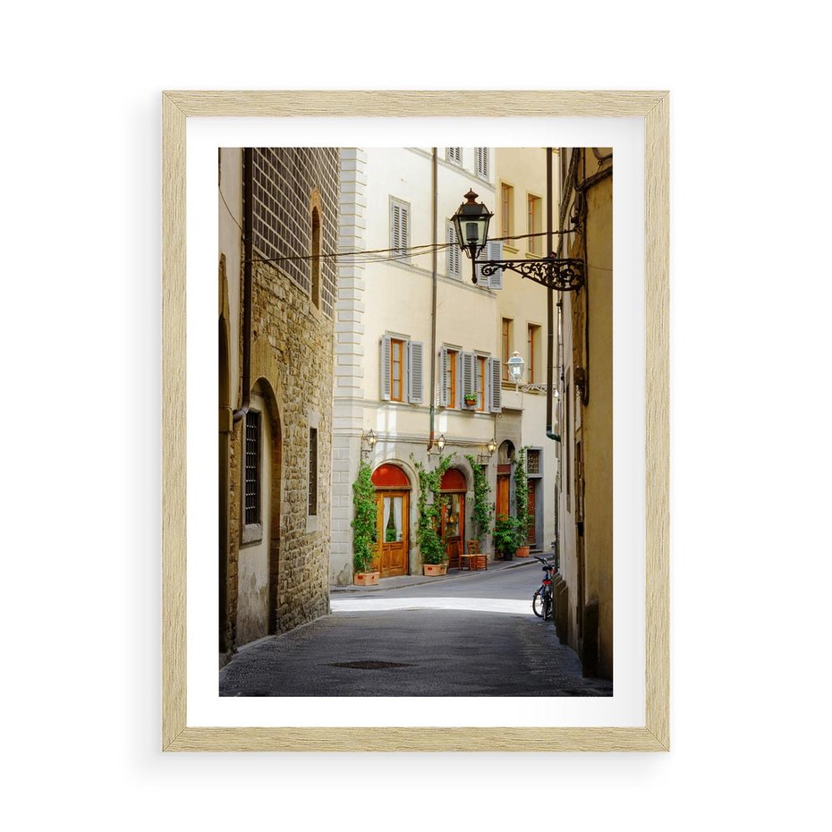 Plakat w ramie 50x70 - Uliczka: perspektywa miejskiego krajobrazu - uliczka, perspektywa - rama drewno
