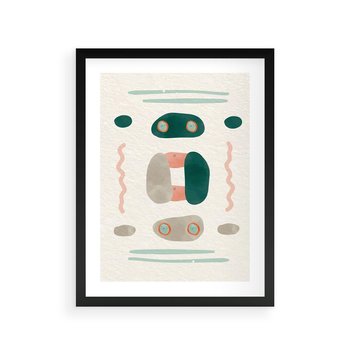 Plakat w ramie 30x40 - Tańczące Kształty Natury - przypadkowe abstrakcyjne wzory, pomarańczowy i zielony - rama czarna